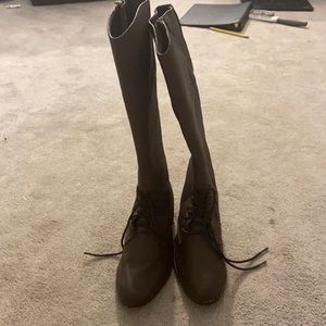 Brown leather bottom lace zip up boots